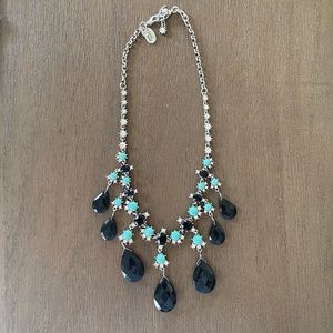 Silvertone Black and Turquoise Statement Necklace